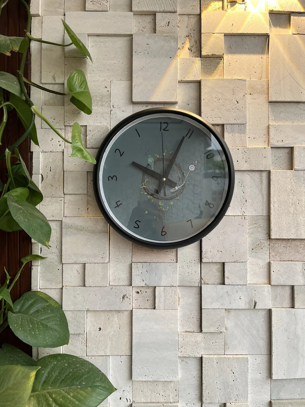 Nature's Groove reverse wall clock hanging in home decor setting Pakistan
