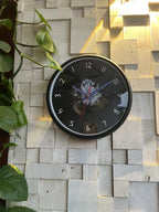 Mystic Forest reverse clock close up showing woodland tree silhouette dial design